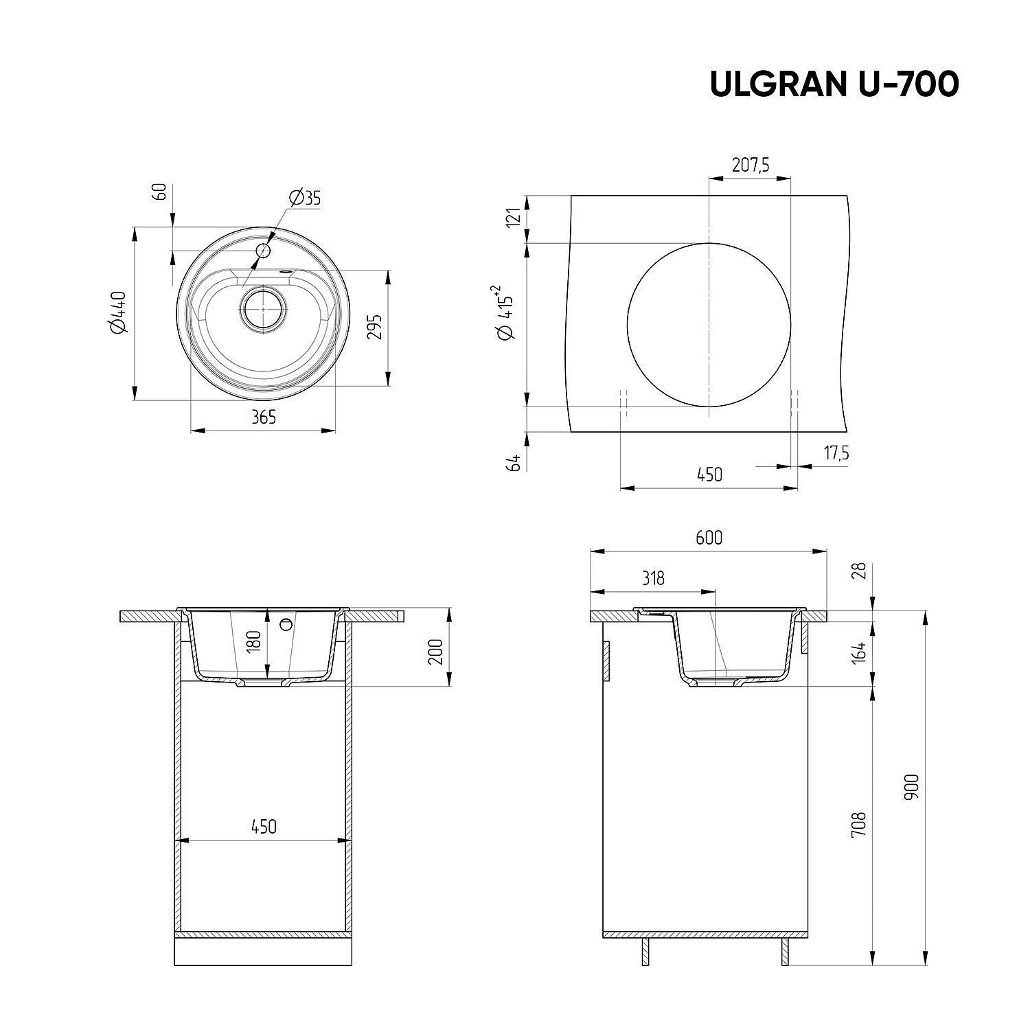 Мойка кухонная ULGRAN U-601-310 49 серый фото3